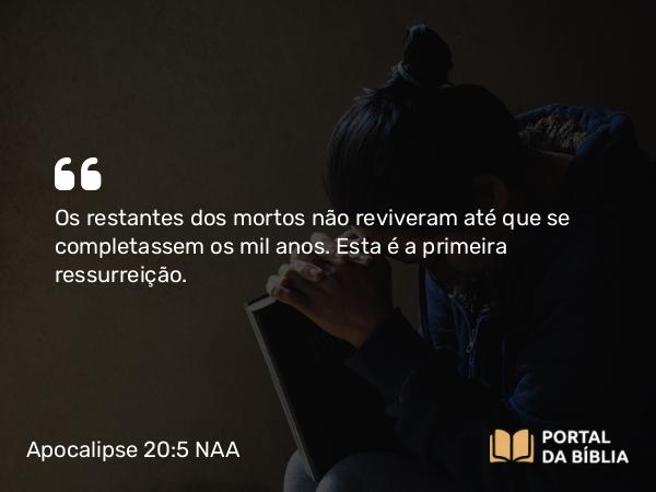 Apocalipse 20:5 NAA - Os restantes dos mortos não reviveram até que se completassem os mil anos. Esta é a primeira ressurreição.