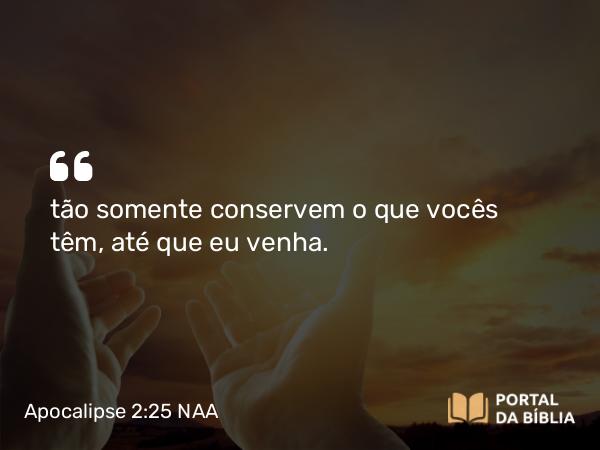 Apocalipse 2:25 NAA - tão somente conservem o que vocês têm, até que eu venha.