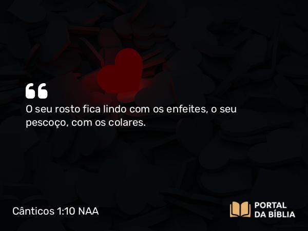 Cânticos 1:10 NAA - O seu rosto fica lindo com os enfeites, o seu pescoço, com os colares.