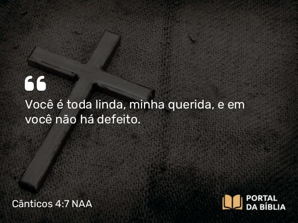 Cânticos 4:7 NAA - Você é toda linda, minha querida, e em você não há defeito.