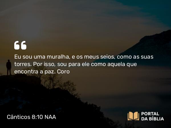 Cânticos 8:10 NAA - Eu sou uma muralha, e os meus seios, como as suas torres. Por isso, sou para ele como aquela que encontra a paz.