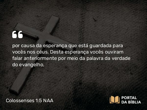 Colossenses 1:5 NAA - por causa da esperança que está guardada para vocês nos céus. Desta esperança vocês ouviram falar anteriormente por meio da palavra da verdade do evangelho,