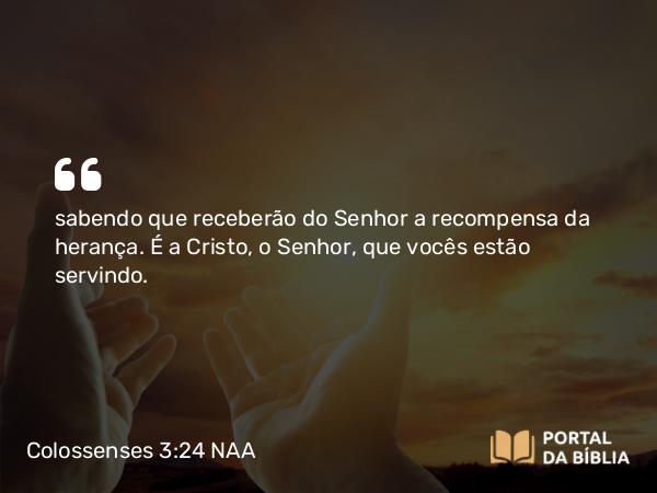 Colossenses 3:24 NAA - sabendo que receberão do Senhor a recompensa da herança. É a Cristo, o Senhor, que vocês estão servindo.