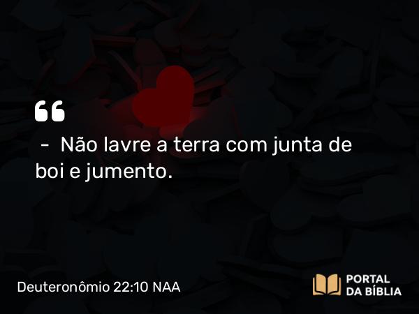 Deuteronômio 22:10 NAA - — Não lavre a terra com junta de boi e jumento.