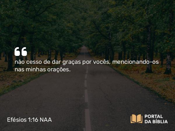 Efésios 1:16 NAA - não cesso de dar graças por vocês, mencionando-os nas minhas orações.