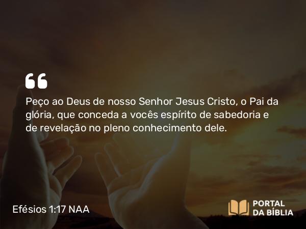 Efésios 1:17 NAA - Peço ao Deus de nosso Senhor Jesus Cristo, o Pai da glória, que conceda a vocês espírito de sabedoria e de revelação no pleno conhecimento dele.