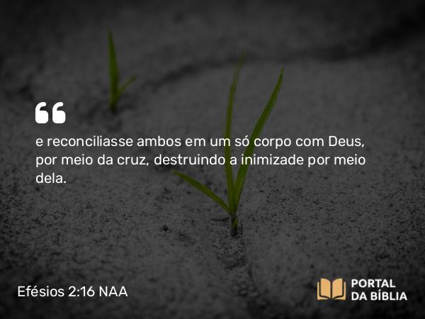 Efésios 2:16-17 NAA - e reconciliasse ambos em um só corpo com Deus, por meio da cruz, destruindo a inimizade por meio dela.