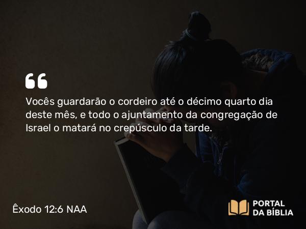 Êxodo 12:6 NAA - Vocês guardarão o cordeiro até o décimo quarto dia deste mês, e todo o ajuntamento da congregação de Israel o matará no crepúsculo da tarde.