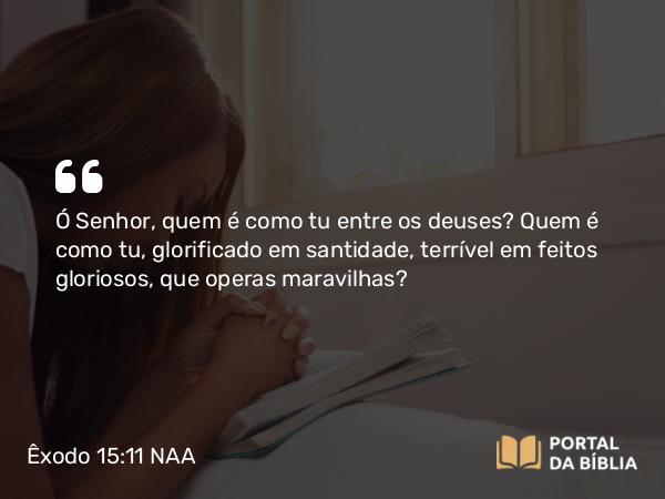 Êxodo 15:11 NAA - Ó Senhor, quem é como tu entre os deuses? Quem é como tu, glorificado em santidade, terrível em feitos gloriosos, que operas maravilhas?