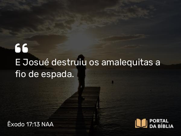 Êxodo 17:13 NAA - E Josué destruiu os amalequitas a fio de espada.