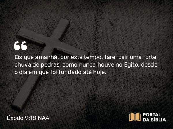 Êxodo 9:18 NAA - Eis que amanhã, por este tempo, farei cair uma forte chuva de pedras, como nunca houve no Egito, desde o dia em que foi fundado até hoje.