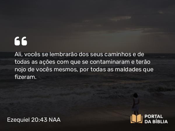 Ezequiel 20:43 NAA - Ali, vocês se lembrarão dos seus caminhos e de todas as ações com que se contaminaram e terão nojo de vocês mesmos, por todas as maldades que fizeram.