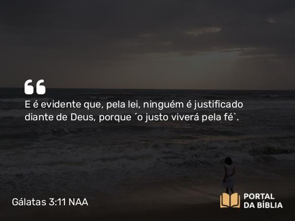 Gálatas 3:11 NAA - E é evidente que, pela lei, ninguém é justificado diante de Deus, porque 