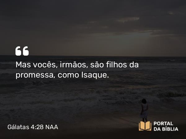 Gálatas 4:28 NAA - Mas vocês, irmãos, são filhos da promessa, como Isaque.