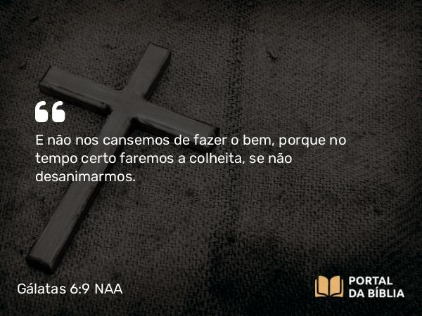 Gálatas 6:9 NAA - E não nos cansemos de fazer o bem, porque no tempo certo faremos a colheita, se não desanimarmos.