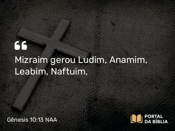 Gênesis 10:13 NAA - Mizraim gerou Ludim, Anamim, Leabim, Naftuim,