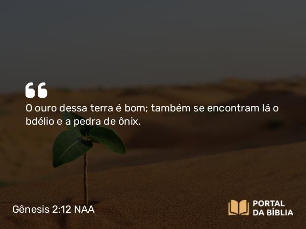 Gênesis 2:12 NAA - O ouro dessa terra é bom; também se encontram lá o bdélio e a pedra de ônix.