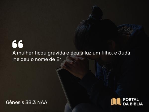 Gênesis 38:3 NAA - A mulher ficou grávida e deu à luz um filho, e Judá lhe deu o nome de Er.