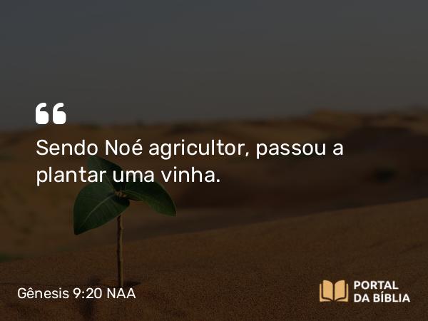 Gênesis 9:20 NAA - Sendo Noé agricultor, passou a plantar uma vinha.