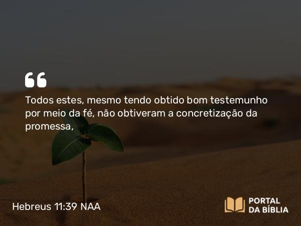 Hebreus 11:39-40 NAA - Todos estes, mesmo tendo obtido bom testemunho por meio da fé, não obtiveram a concretização da promessa,