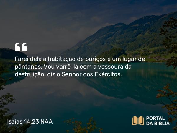 Isaías 14:23 NAA - Farei dela a habitação de ouriços e um lugar de pântanos. Vou varrê-la com a vassoura da destruição, diz o Senhor dos Exércitos.