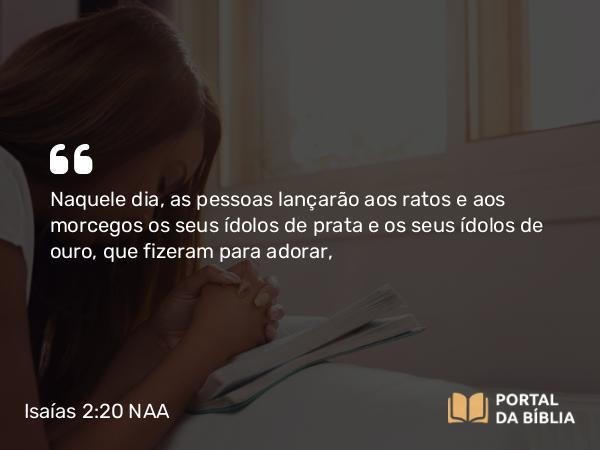 Isaías 2:20 NAA - Naquele dia, as pessoas lançarão aos ratos e aos morcegos os seus ídolos de prata e os seus ídolos de ouro, que fizeram para adorar,