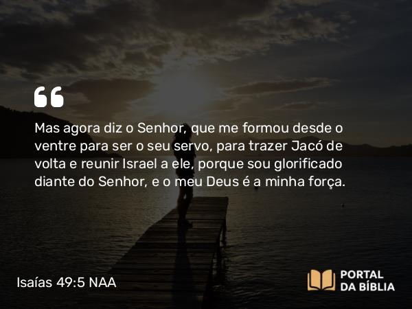 Isaías 49:5 NAA - Mas agora diz o Senhor, que me formou desde o ventre para ser o seu servo, para trazer Jacó de volta e reunir Israel a ele, porque sou glorificado diante do Senhor, e o meu Deus é a minha força.