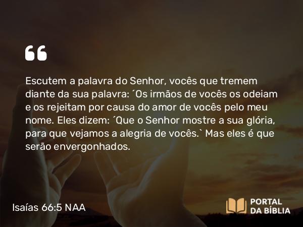 Isaías 66:5 NAA - Escutem a palavra do Senhor, vocês que tremem diante da sua palavra: 