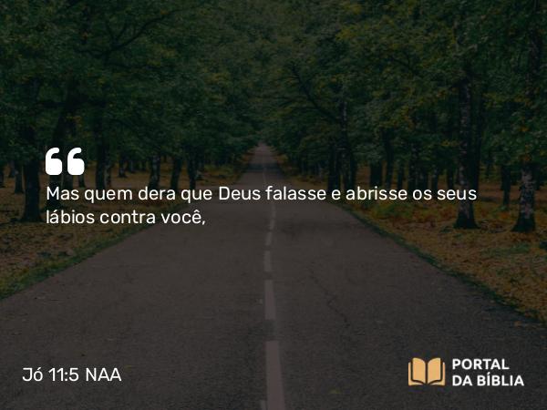 Jó 11:5 NAA - Mas quem dera que Deus falasse e abrisse os seus lábios contra você,