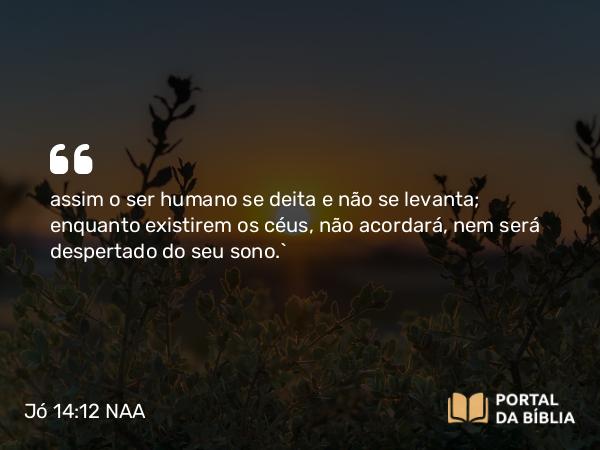 Jó 14:12 NAA - assim o ser humano se deita e não se levanta; enquanto existirem os céus, não acordará, nem será despertado do seu sono.