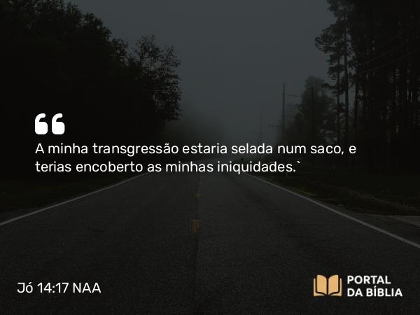 Jó 14:17 NAA - A minha transgressão estaria selada num saco, e terias encoberto as minhas iniquidades.