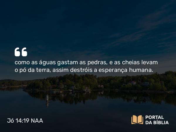 Jó 14:19 NAA - como as águas gastam as pedras, e as cheias levam o pó da terra, assim destróis a esperança humana.