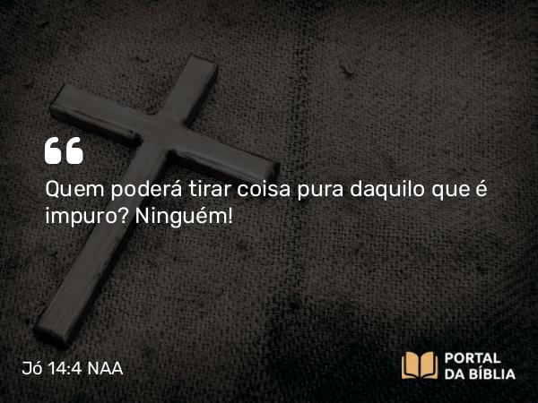 Jó 14:4 NAA - Quem poderá tirar coisa pura daquilo que é impuro? Ninguém!