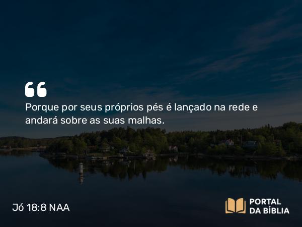 Jó 18:8 NAA - Porque por seus próprios pés é lançado na rede e andará sobre as suas malhas.