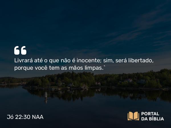 Jó 22:30 NAA - Livrará até o que não é inocente; sim, será libertado, porque você tem as mãos limpas.