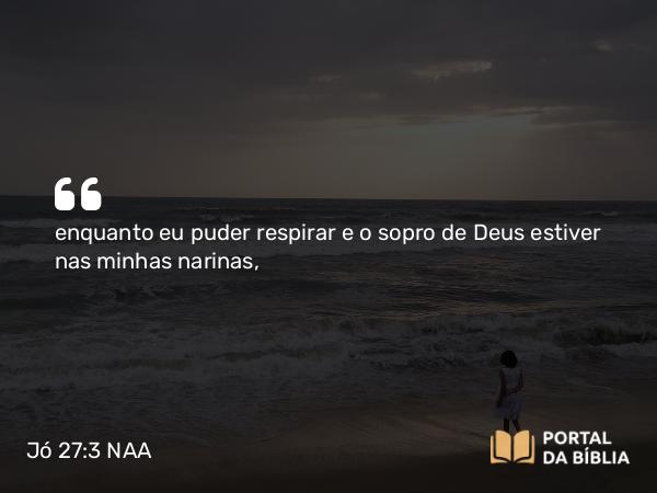 Jó 27:3 NAA - enquanto eu puder respirar e o sopro de Deus estiver nas minhas narinas,