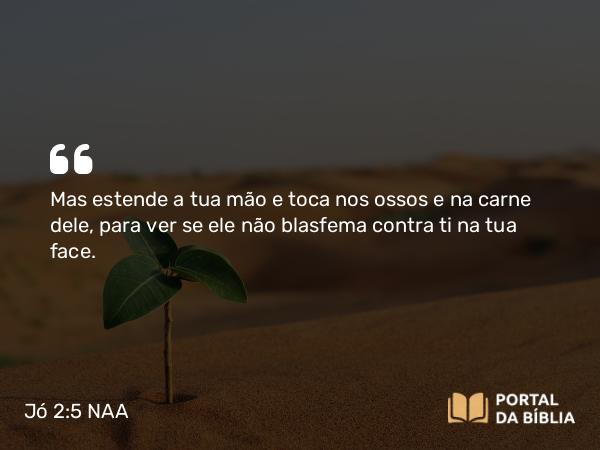 Jó 2:5 NAA - Mas estende a tua mão e toca nos ossos e na carne dele, para ver se ele não blasfema contra ti na tua face.