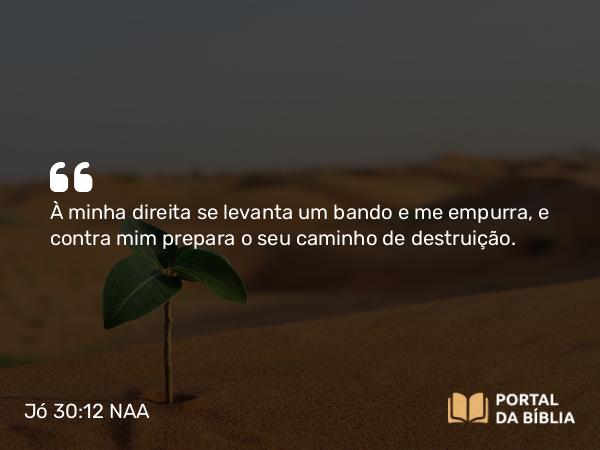 Jó 30:12 NAA - À minha direita se levanta um bando e me empurra, e contra mim prepara o seu caminho de destruição.