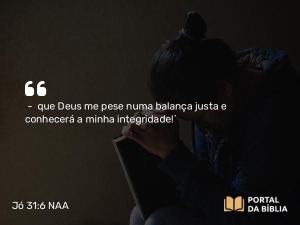 Jó 31:6 NAA - — que Deus me pese numa balança justa e conhecerá a minha integridade!