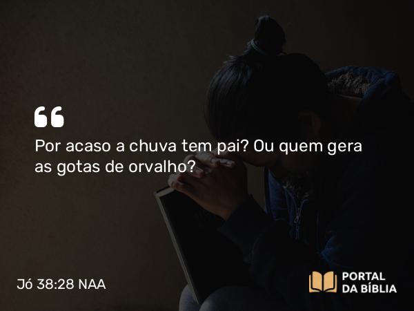 Jó 38:28 NAA - Por acaso a chuva tem pai? Ou quem gera as gotas de orvalho?