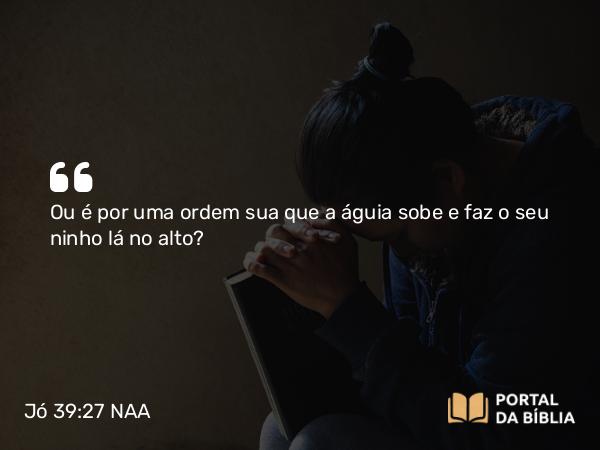 Jó 39:27 NAA - Ou é por uma ordem sua que a águia sobe e faz o seu ninho lá no alto?