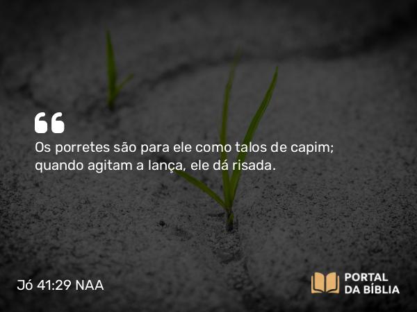 Jó 41:29 NAA - Os porretes são para ele como talos de capim; quando agitam a lança, ele dá risada.