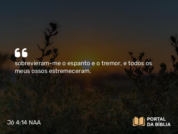 Jó 4:14 NAA - sobrevieram-me o espanto e o tremor, e todos os meus ossos estremeceram.