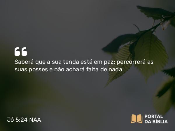 Jó 5:24 NAA - Saberá que a sua tenda está em paz; percorrerá as suas posses e não achará falta de nada.