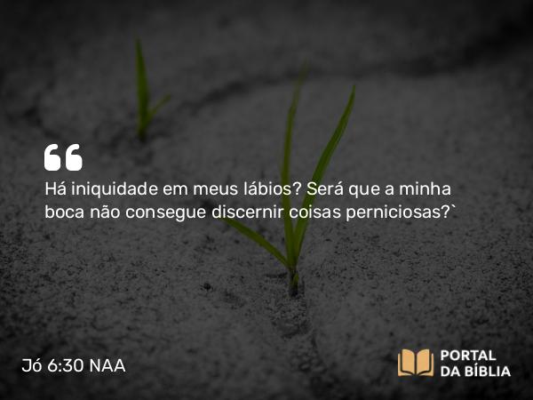 Jó 6:30 NAA - Há iniquidade em meus lábios? Será que a minha boca não consegue discernir coisas perniciosas?