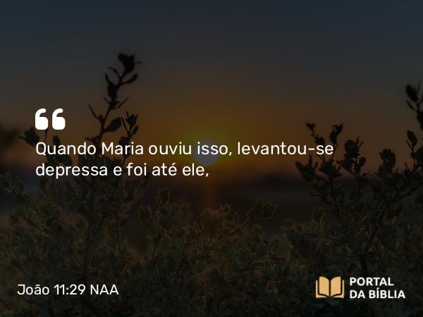 João 11:29 NAA - Quando Maria ouviu isso, levantou-se depressa e foi até ele,