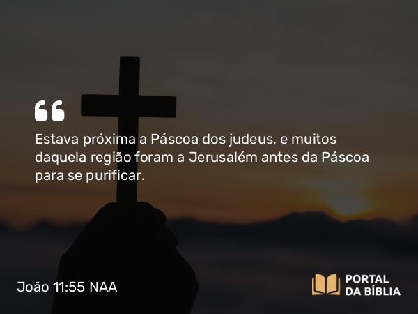 João 11:55-56 NAA - Estava próxima a Páscoa dos judeus, e muitos daquela região foram a Jerusalém antes da Páscoa para se purificar.