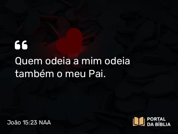 João 15:23 NAA - Quem odeia a mim odeia também o meu Pai.