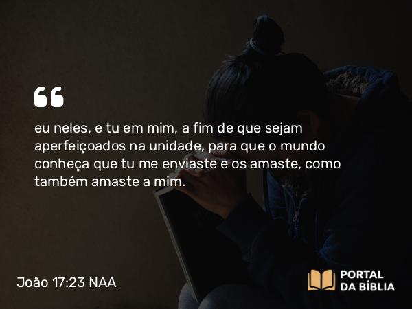 João 17:23 NAA - eu neles, e tu em mim, a fim de que sejam aperfeiçoados na unidade, para que o mundo conheça que tu me enviaste e os amaste, como também amaste a mim.