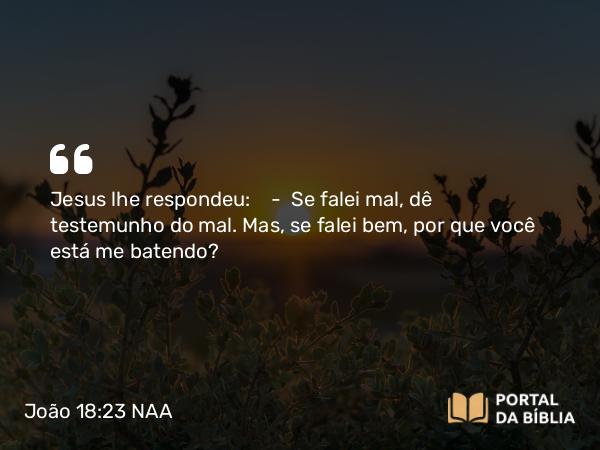 João 18:23 NAA - Jesus lhe respondeu: — Se falei mal, dê testemunho do mal. Mas, se falei bem, por que você está me batendo?